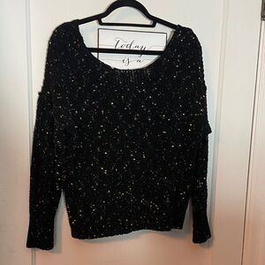 Stylish Black Speckled Women's Crew Neck Sweater